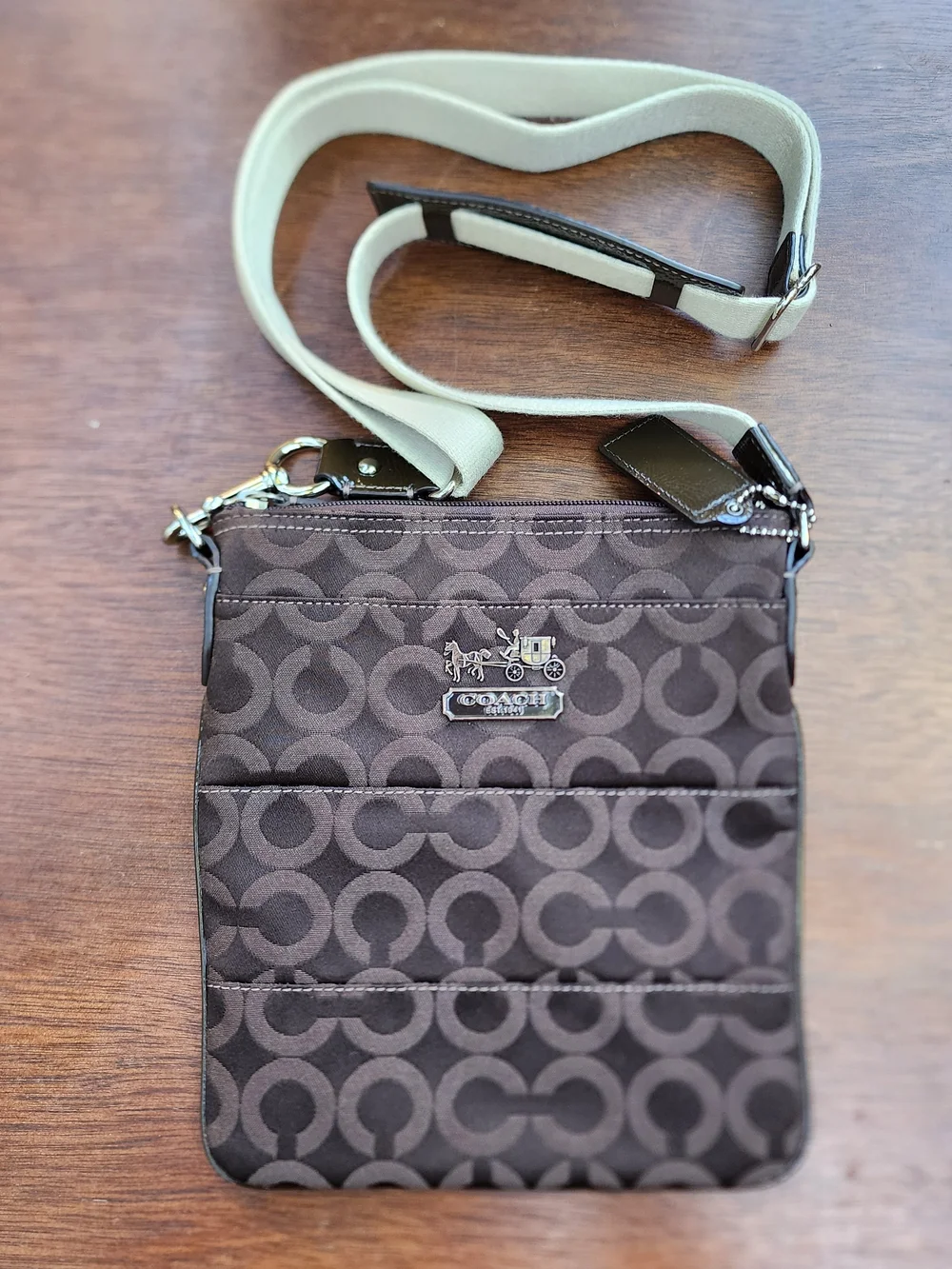 Coach Brown Signature Jacquard Canvas Crossbody Swingpack Bag